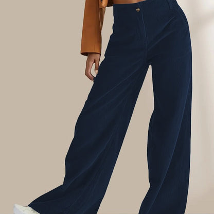 Pantalon femme droit en velours côtelé – taille haute – coupe décontractée – long