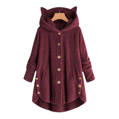 Women's hooded coat – Oversized cut – Soft fabric – Hood with cat ears