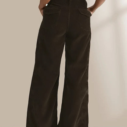 Pantalon femme droit en velours côtelé – taille haute – coupe décontractée – long