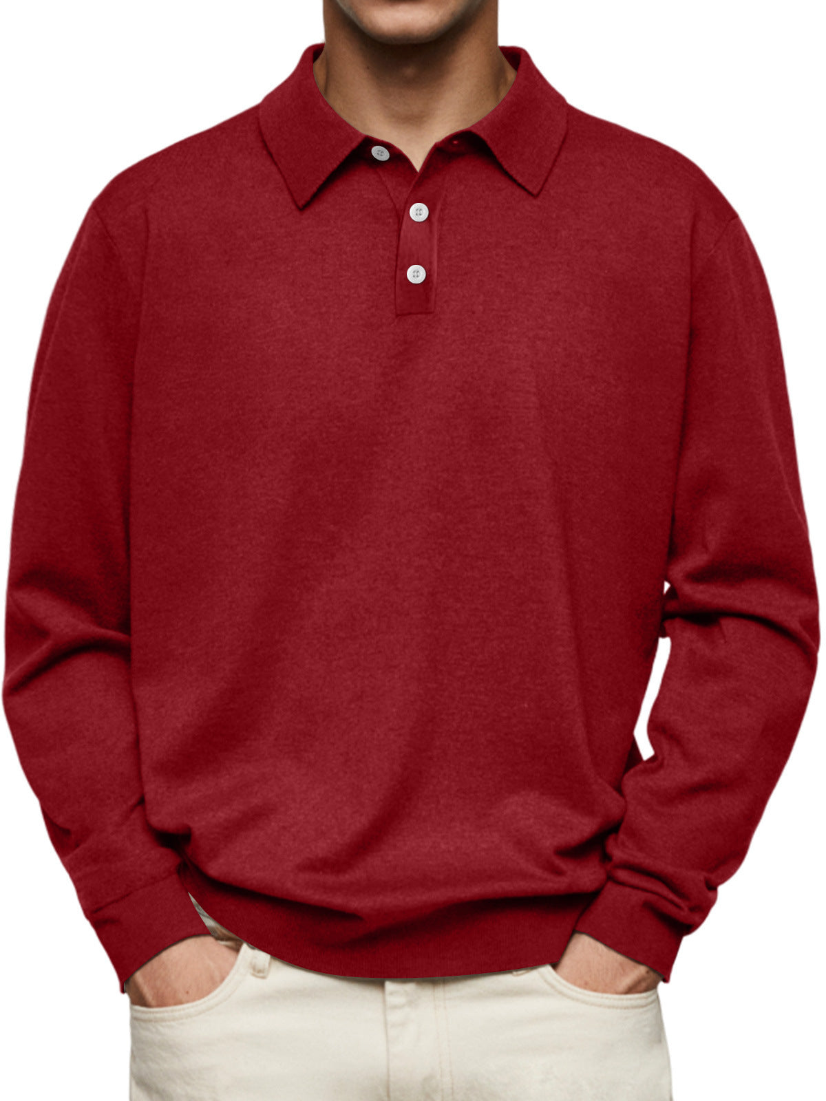 Polo men's long sleeves – Soft knit – Relaxed fit – Style casual