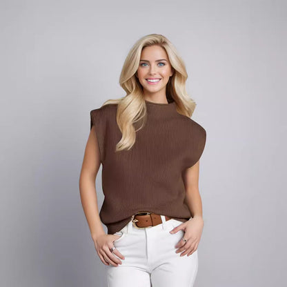 Débardeur Col Roulé Femme – Coupe Ample – Tricot Doux – Texture Côtelée