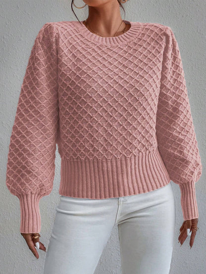 Pull femme – Tricot doux – Coupe décontractée – Col rond – Finition côtelée