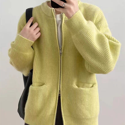 Gilet femme en maille – Coupe oversize – Fermeture double zip – Maille côtelée douce