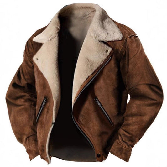 Veste en daim homme – Coupe structurée – Doublure shearling – Col rétro zippé