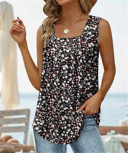 Women's Tank Top – Relaxed Fit – Square Neck – Floral Print – Breathable Fabric