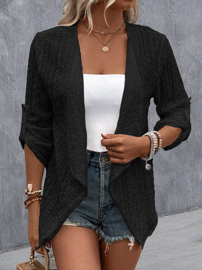 Gilet femme – Coupe ample – Maille ajourée – Ouverture frontale – Style bohème