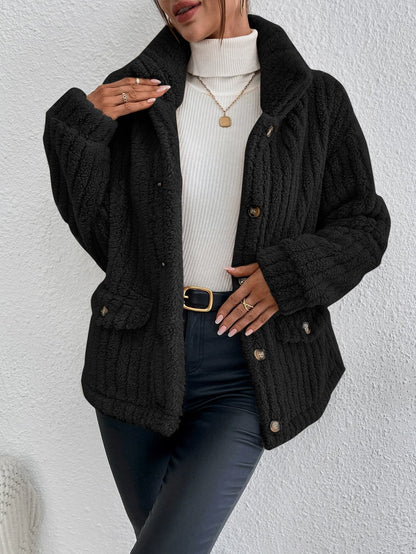 Women's jacket – Oversized fit – Double-faced velvet – Buttoned with front pockets