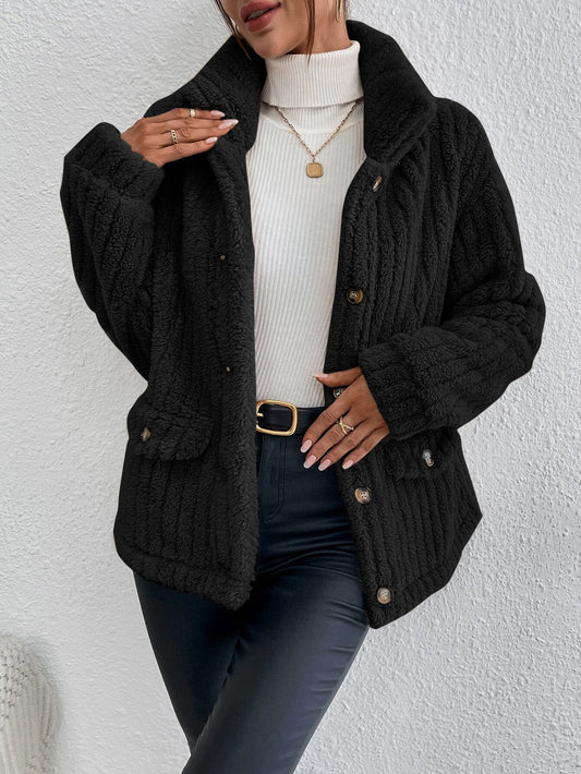 Women's jacket – Oversized fit – Double-faced velvet – Buttoned with front pockets