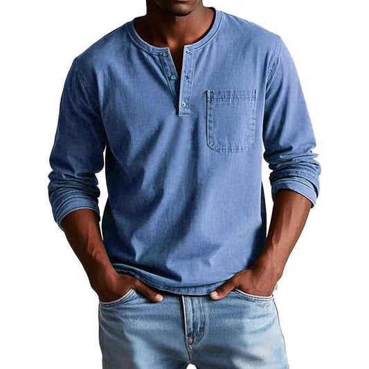 T-shirt men's long sleeves – Slim fit – Breathable fabric – Buttoned collar with pocket