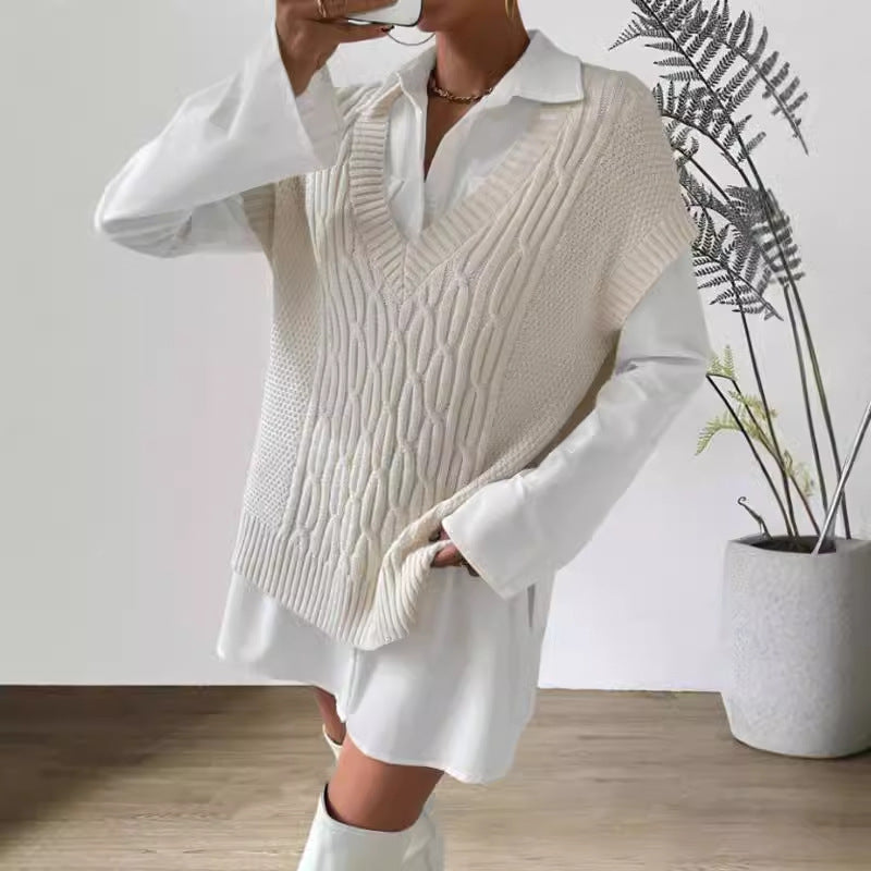 Gilet Sans Manches Femme – Coupe Oversize – Maille Douce – Col V Profond – Côtelé