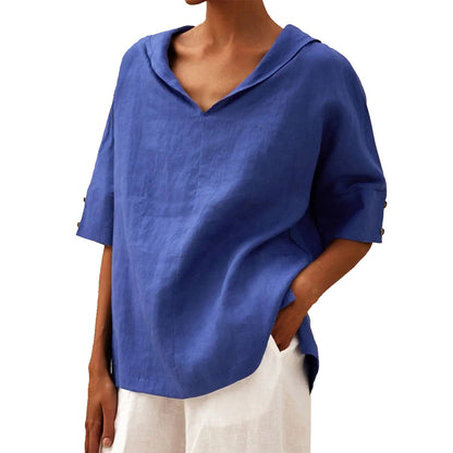 Women's top – Relaxed fit – Breathable fabric – V-neck – Mid-length sleeves