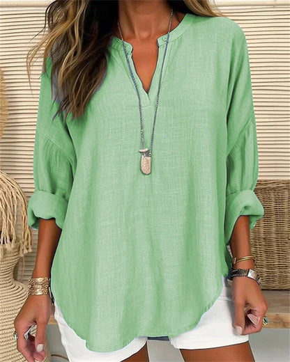 Chemise femme manches longues – Coupe décontractée – Col mao – Tissu respirant élégant