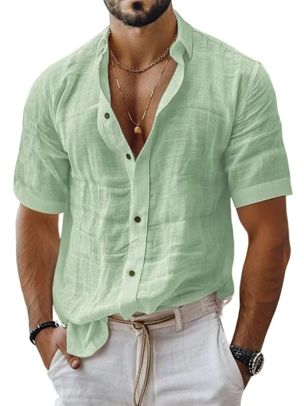 Chemise homme – Coupe décontractée – Tissu respirant – Manches courtes – Col à revers