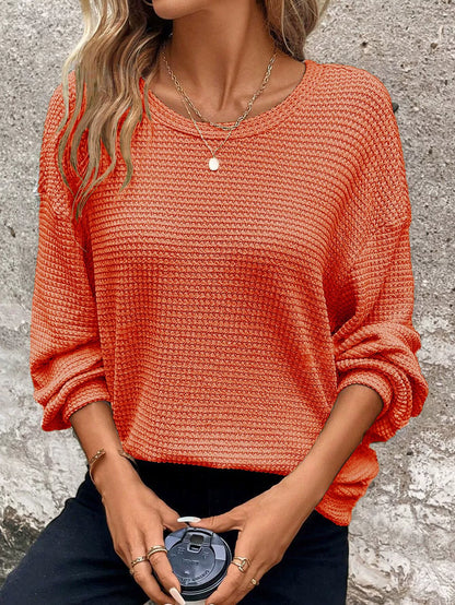 Women’s Relaxed Knit Sweater | Ribbed Long Sleeve Round Neck