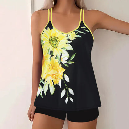 Women's Tankini – V Neck – Thin Straps – Swim Shorts – Comfort Fit