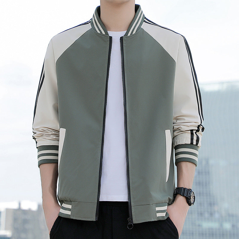 Men's Jacket – Relaxed Fit – Zipper Closure – Striped Sleeves – Sport Style