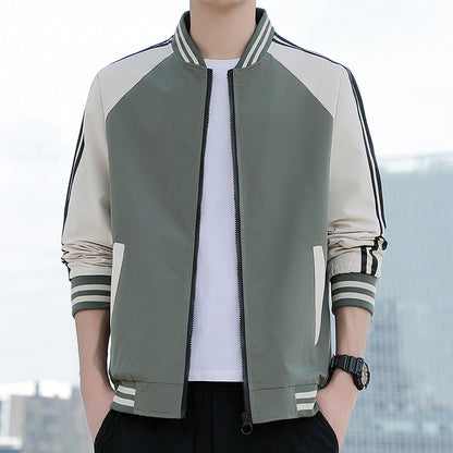 Men's Jacket – Relaxed Fit – Zipper Closure – Striped Sleeves – Sport Style