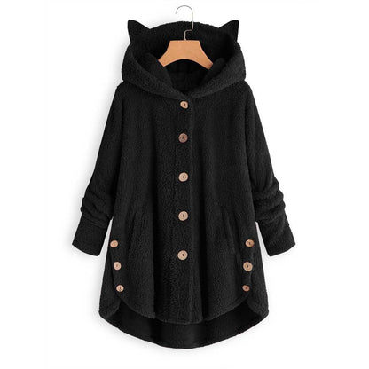 Women's hooded coat – Oversized cut – Soft fabric – Hood with cat ears