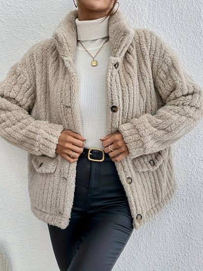 Women's jacket – Oversized fit – Double-faced velvet – Buttoned with front pockets