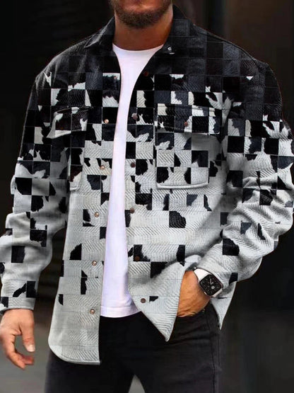Men's jacket – Straight cut – Geometric pattern – Structured cotton fabric – Casual style