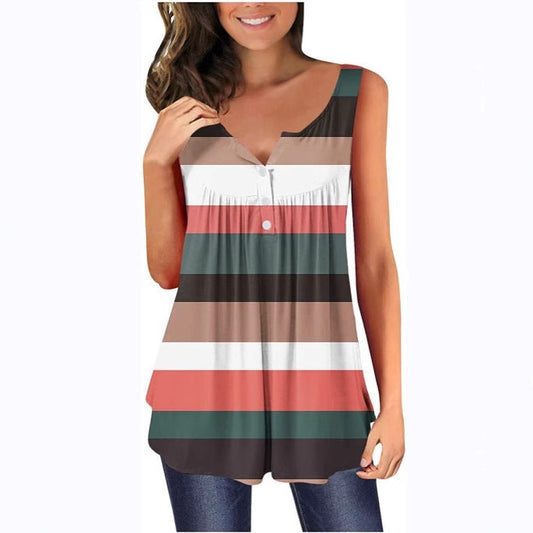 Women's tunic – Sleeveless loose fit – Striped – Breathable flowing fabric