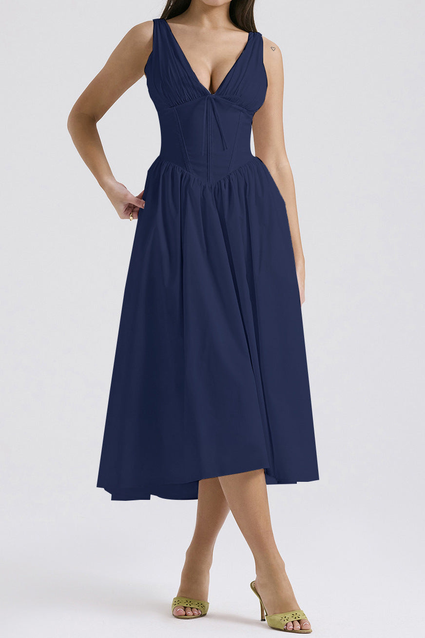 Robe femme sans manches – Décolleté en V – Coupe évasée – Imprimé fleuri – Longueur midi
