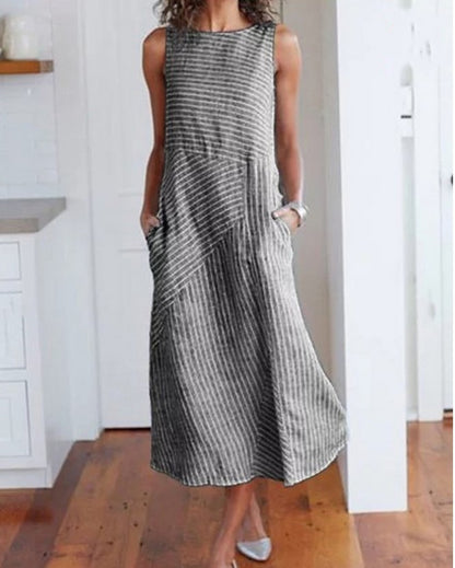 Sleeveless A-line dress for women - Modern geometric pattern