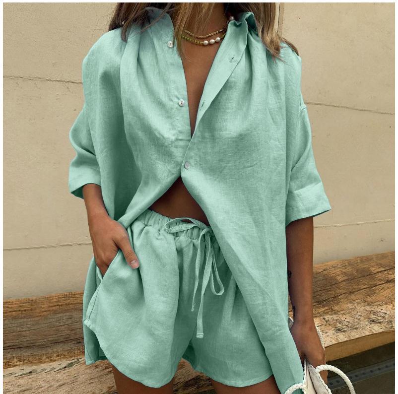 Women's Set Shirt and Shorts – Oversized Cut – Natural Fibers – Casual Style