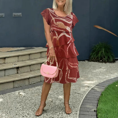 Robe midi femme – Coupe évasée – Manches papillon – Imprimé fleuri – Coton léger