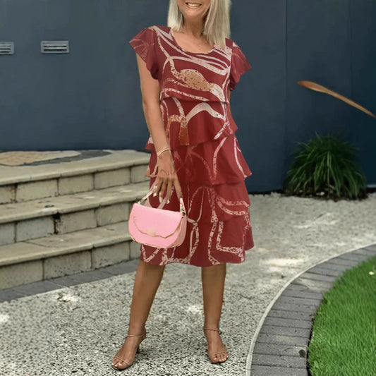 Robe midi femme – Coupe évasée – Manches papillon – Imprimé fleuri – Coton léger