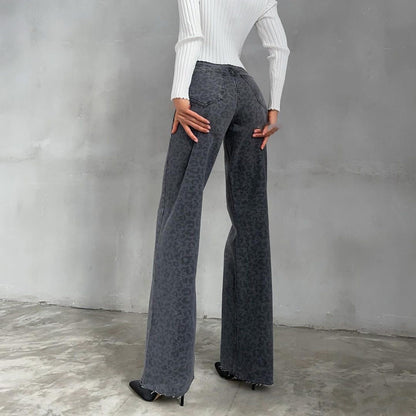 Jean femme – Taille haute – Coupe droite – Imprimé tendance – Denim stretch