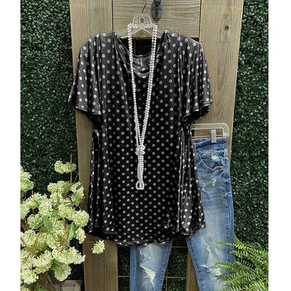 Women's Tunic – Loose Fit – Short Sleeves – Polka Dot Pattern – Lightweight Breathable Fabric