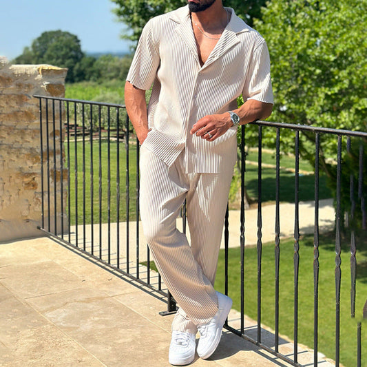 Men's Athleisure Set – Relaxed Loose Fit – Short-Sleeve Shirt & Long Pants
