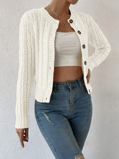 Women's Cardigan – Cable Knit – Relaxed Fit – Button Closure – Ribbed Finish