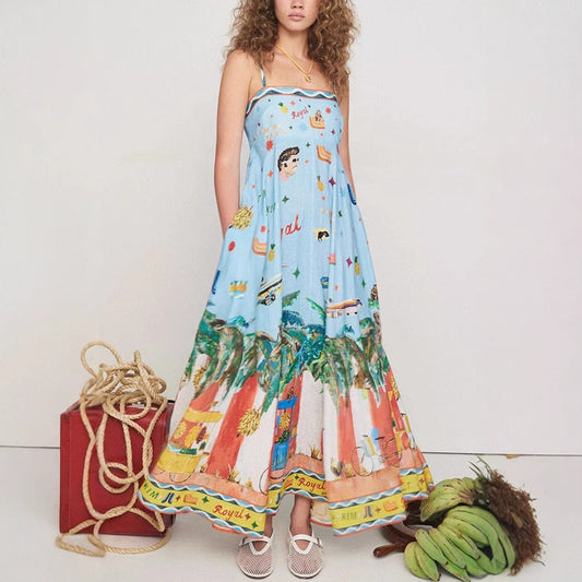 Robe longue femme – Bretelles fines – Coton léger – Dos smocké – Taille empire