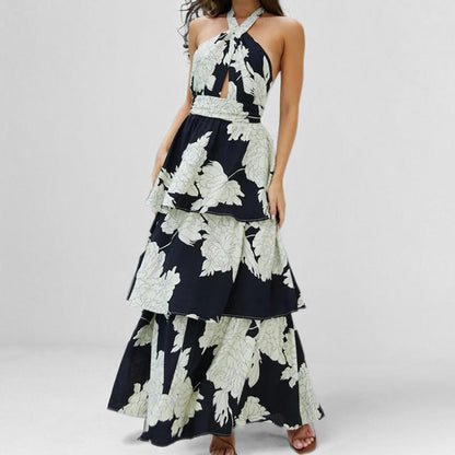 Robe longue femme – Dos nu – Imprimé fleuri – Jupe à volants