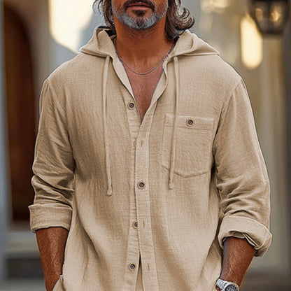 Men's Casual Set – Loose Fit – Breathable Fabric – Hood – Buttoned