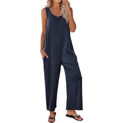 Women's jumpsuit – Wide loose flowing cut – Sleeveless – Soft and breathable fabric