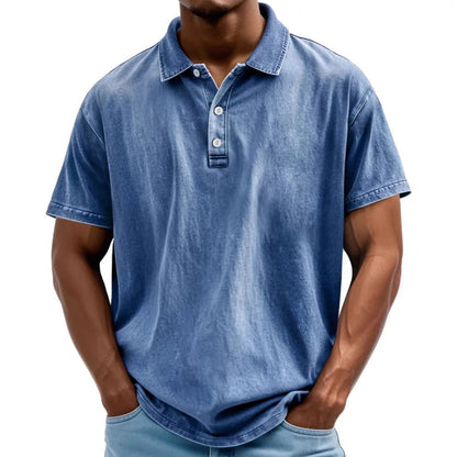 Men's polo – Relaxed fit – Natural fibers – Faded retro style – Short sleeves