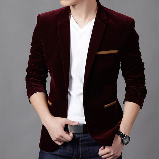 Blazer homme – Coupe slim – Côtelé – Revers cranté – Fermeture un bouton