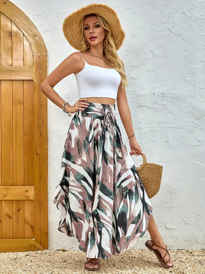 Women's long skirt – Flowing flared cut – Elastic waist – Breathable fabric – Bohemian print