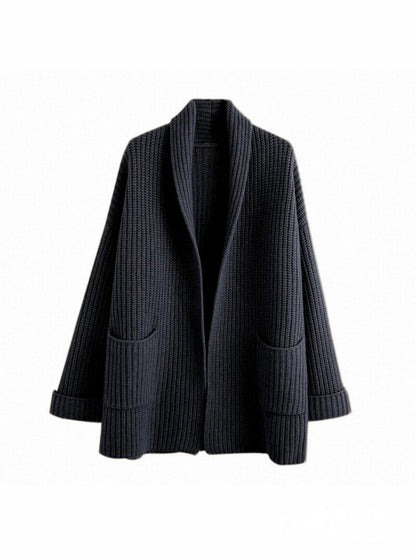 Cardigan femme – Maille épaisse – Coupe oversize – Manches longues – Poches plaquées