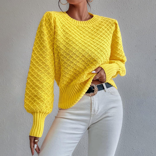 Pull femme – Tricot doux – Coupe décontractée – Col rond – Finition côtelée