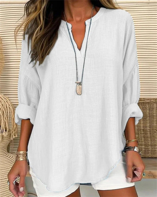 Chemise femme manches longues – Coupe décontractée – Col mao – Tissu respirant élégant