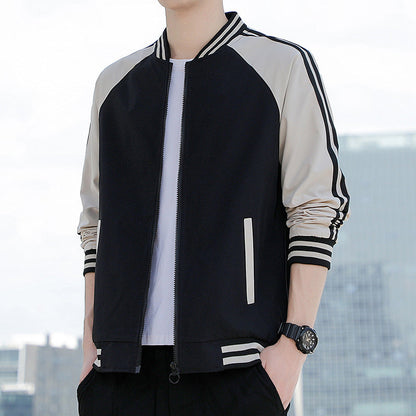 Men's Jacket – Relaxed Fit – Zipper Closure – Striped Sleeves – Sport Style