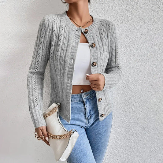 Women's Cardigan – Cable Knit – Relaxed Fit – Button Closure – Ribbed Finish