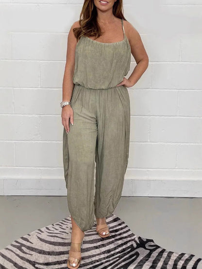 Women's jumpsuit – Relaxed fit – Wide legs – Thin straps – Breathable fabric
