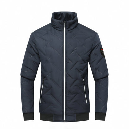 Men's quilted jacket – Slim fit – Stand-up collar – Zipped pockets – Ribbed finish