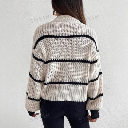 Pull femme – Maille douce – Coupe ample – Rayures classiques – Manches longues