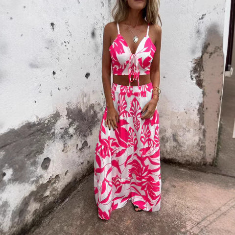 Women's Set – Knotted Crop Top – Long Flowing Skirt – Breathable Fabric